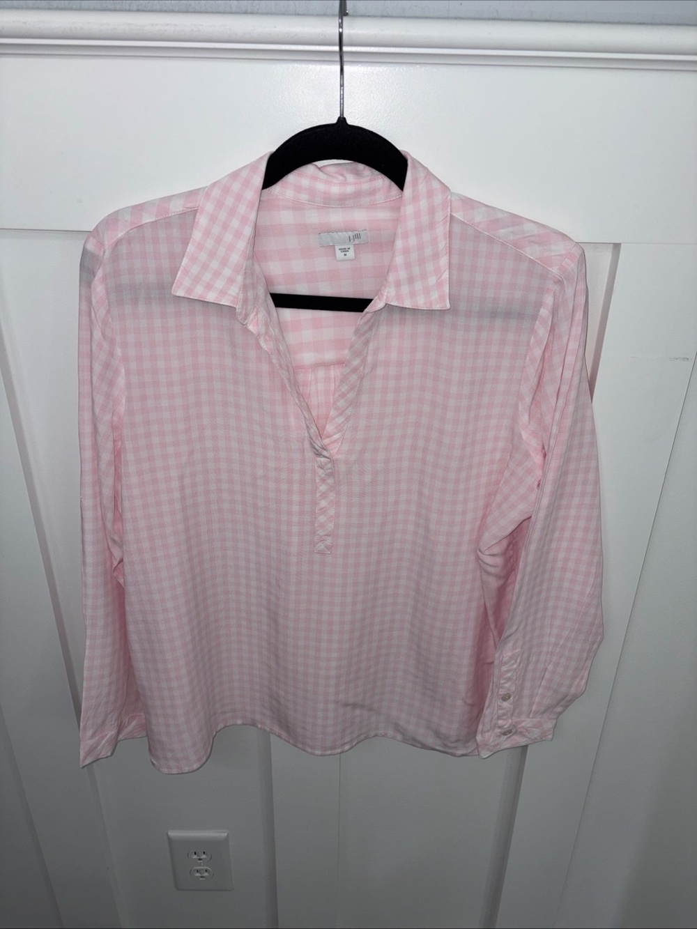 Light Pink Gingham Button-Trim Women's Shirt-J. Jill -Medium